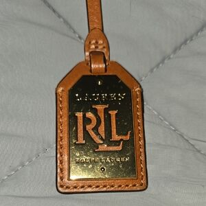 Ralph Lauren Tan and Gold Leather Luggage Tag